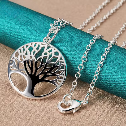 Collar con Colgante Redondo del Árbol de la Vida - Plata 925