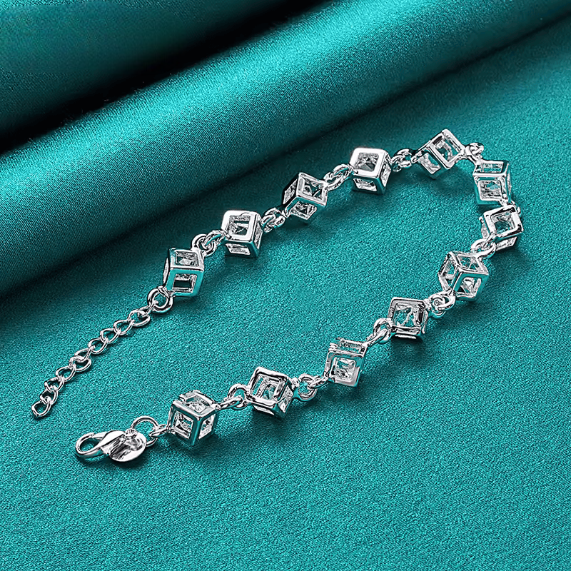 Pulsera de cadena cuadrada con circonita AAA - Plata 925