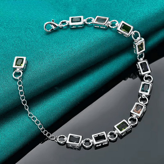 Pulsera cuadrada con incrustaciones de circonita AAA multicolor - Plata 925
