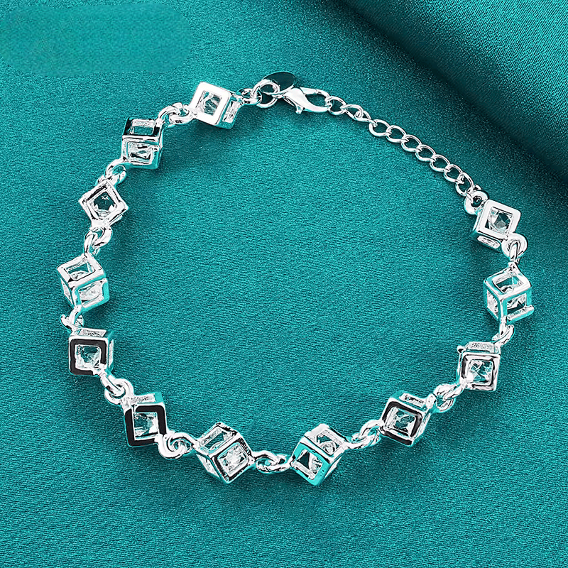 Pulsera de cadena cuadrada con circonita AAA - Plata 925
