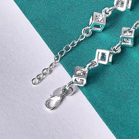 Pulsera de cadena cuadrada con circonita AAA - Plata 925