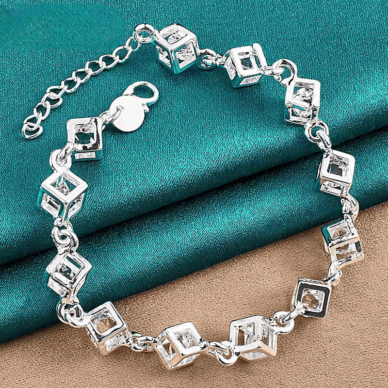 Pulsera de cadena cuadrada con circonita AAA - Plata 925
