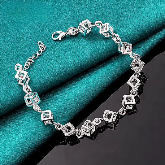 Pulsera de cadena cuadrada con circonita AAA - Plata 925