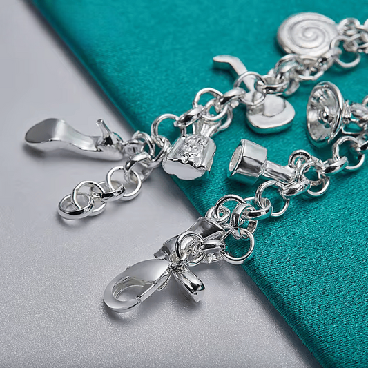 Pulsera con Dijes de Zapato, Avión, Coche, Pez, Guitarra y Más - Plata 925