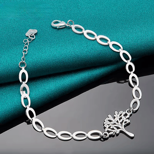 Pulsera con Dijes de Árbol y Corazón - Plata 925