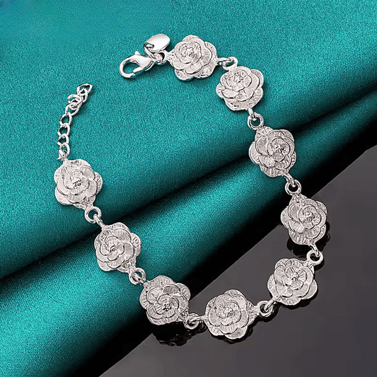Pulsera con Diseño de Rosas – Plata 925